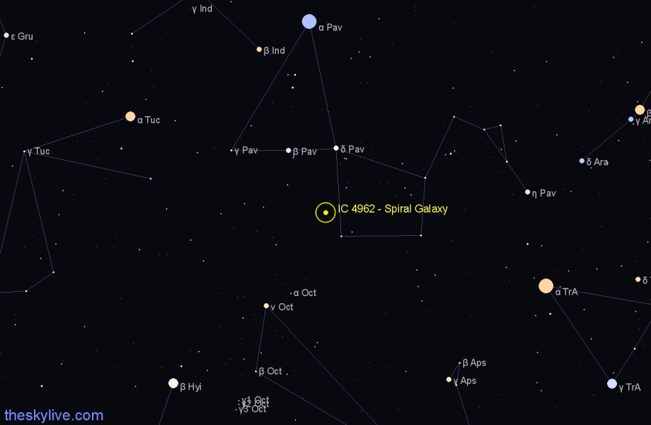 Finder chart IC 4962 - Spiral Galaxy in Pavo star