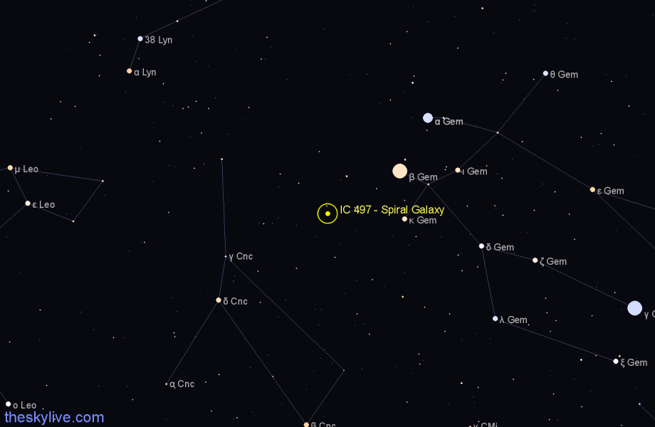 Finder chart IC 497 - Spiral Galaxy in Cancer star