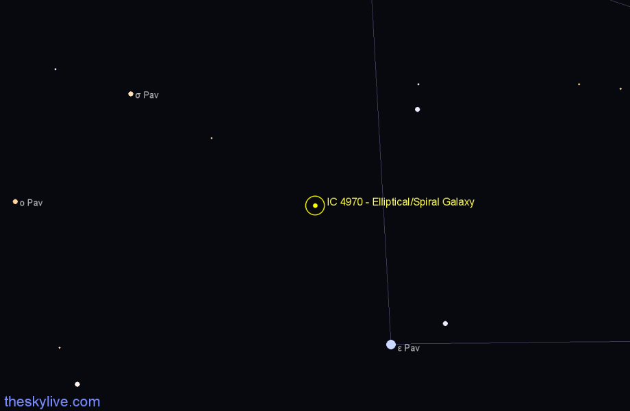 Finder chart IC 4970 - Elliptical/Spiral Galaxy in Pavo star