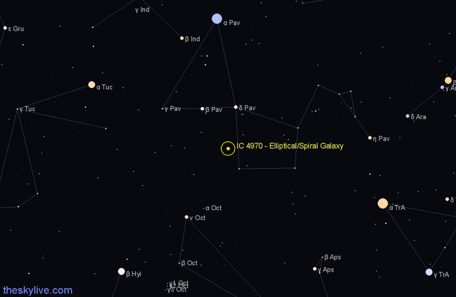 Finder chart IC 4970 - Elliptical/Spiral Galaxy in Pavo star