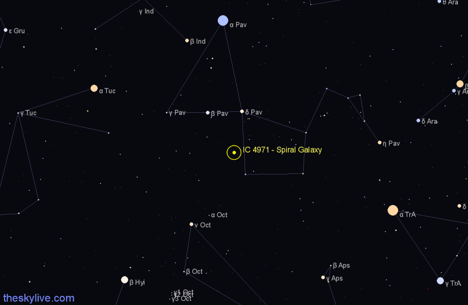 Finder chart IC 4971 - Spiral Galaxy in Pavo star