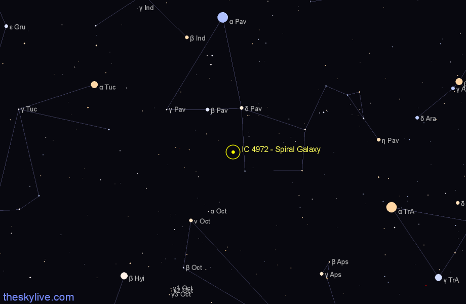 Finder chart IC 4972 - Spiral Galaxy in Pavo star