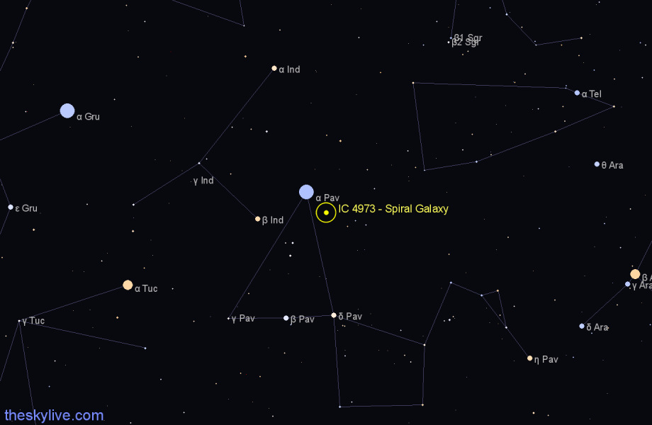 Finder chart IC 4973 - Spiral Galaxy in Pavo star