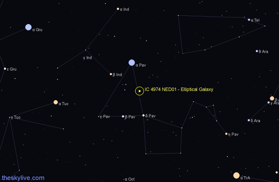 Finder chart IC 4974 NED01 - Elliptical Galaxy in Pavo star