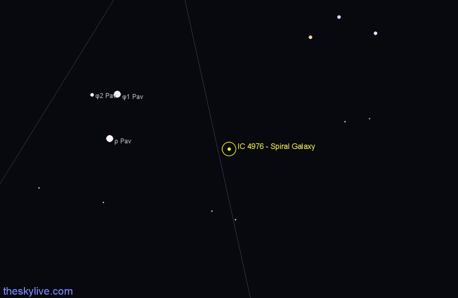 Finder chart IC 4976 - Spiral Galaxy in Pavo star