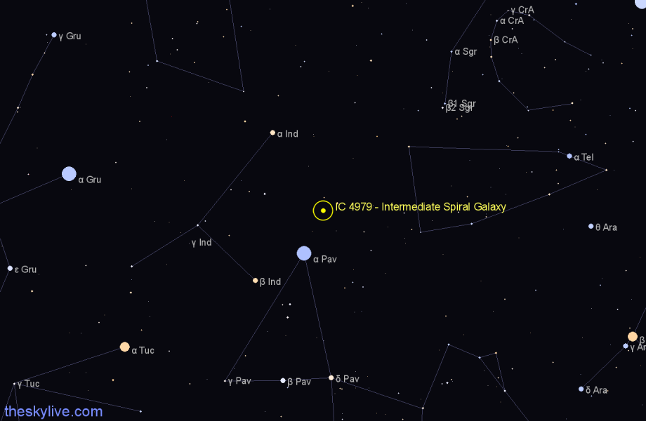 Finder chart IC 4979 - Intermediate Spiral Galaxy in Telescopium star