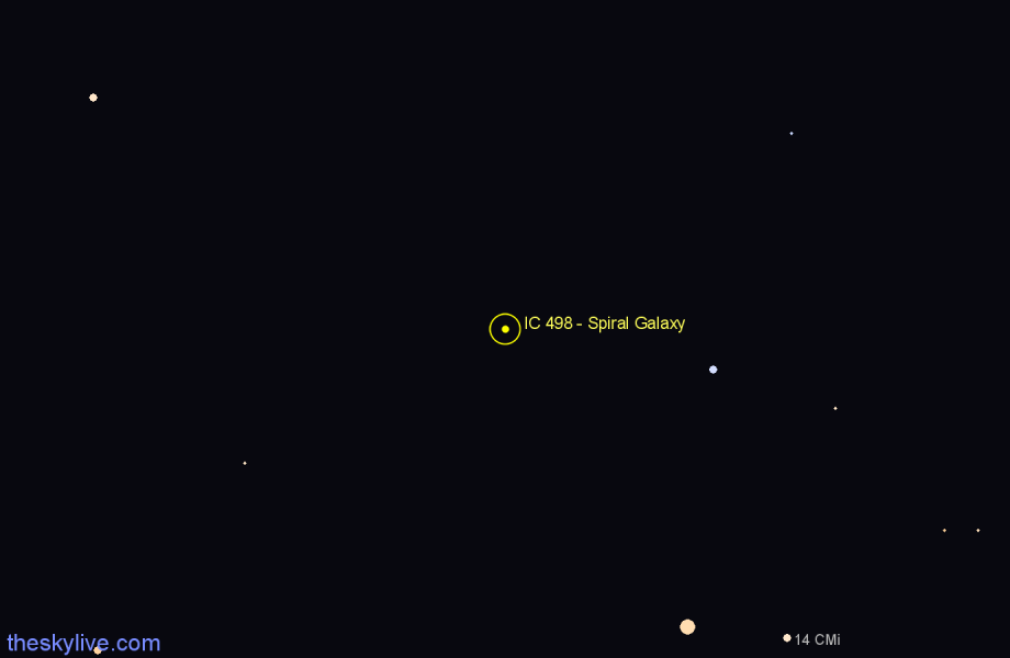 Finder chart IC 498 - Spiral Galaxy in Canis Minor star