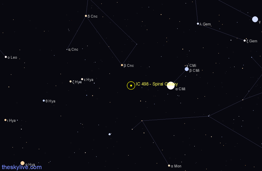 Finder chart IC 498 - Spiral Galaxy in Canis Minor star