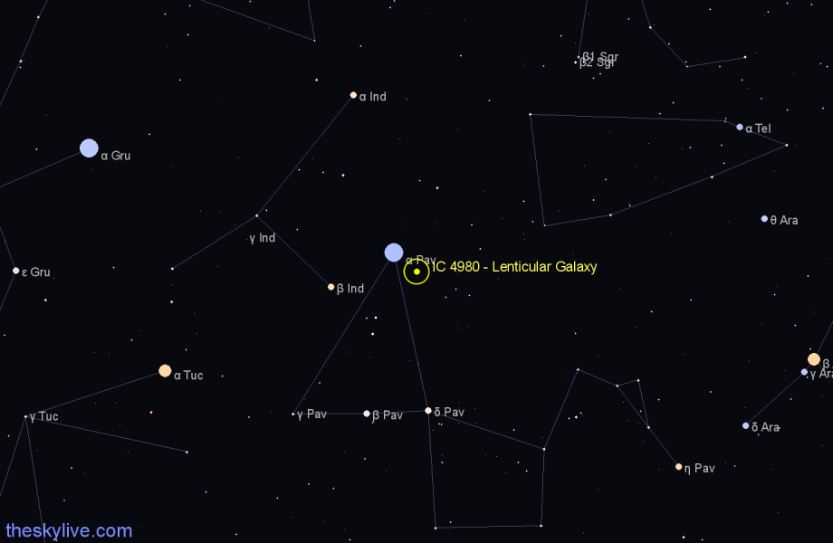 Finder chart IC 4980 - Lenticular Galaxy in Pavo star