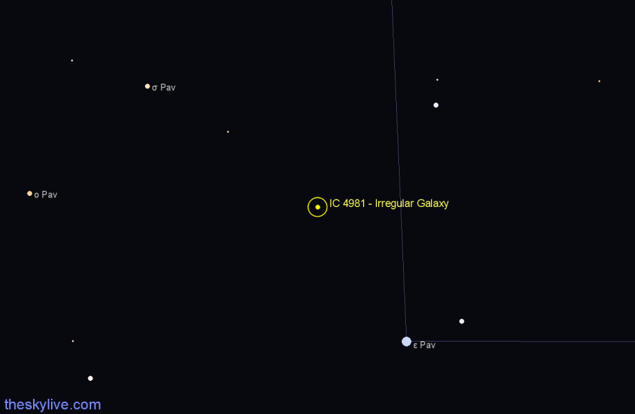 Finder chart IC 4981 - Irregular Galaxy in Pavo star