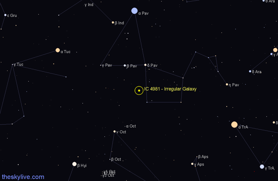 Finder chart IC 4981 - Irregular Galaxy in Pavo star