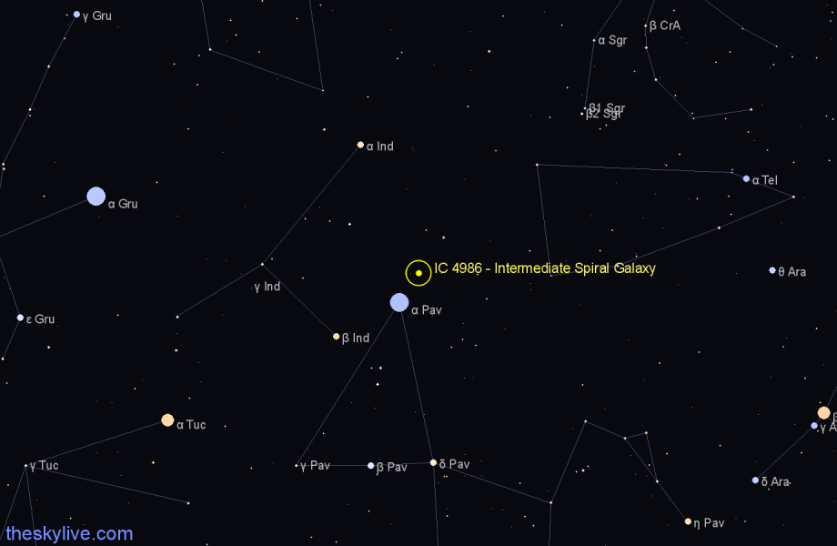 Finder chart IC 4986 - Intermediate Spiral Galaxy in Telescopium star