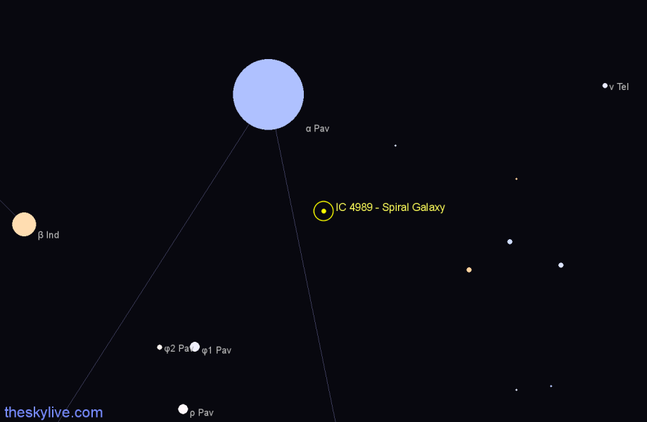 Finder chart IC 4989 - Spiral Galaxy in Pavo star