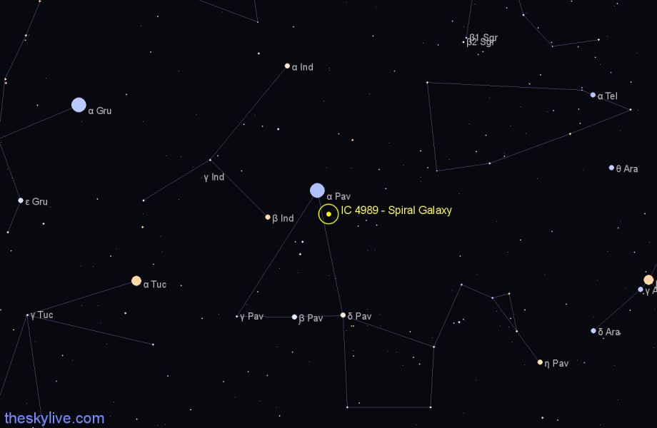 Finder chart IC 4989 - Spiral Galaxy in Pavo star