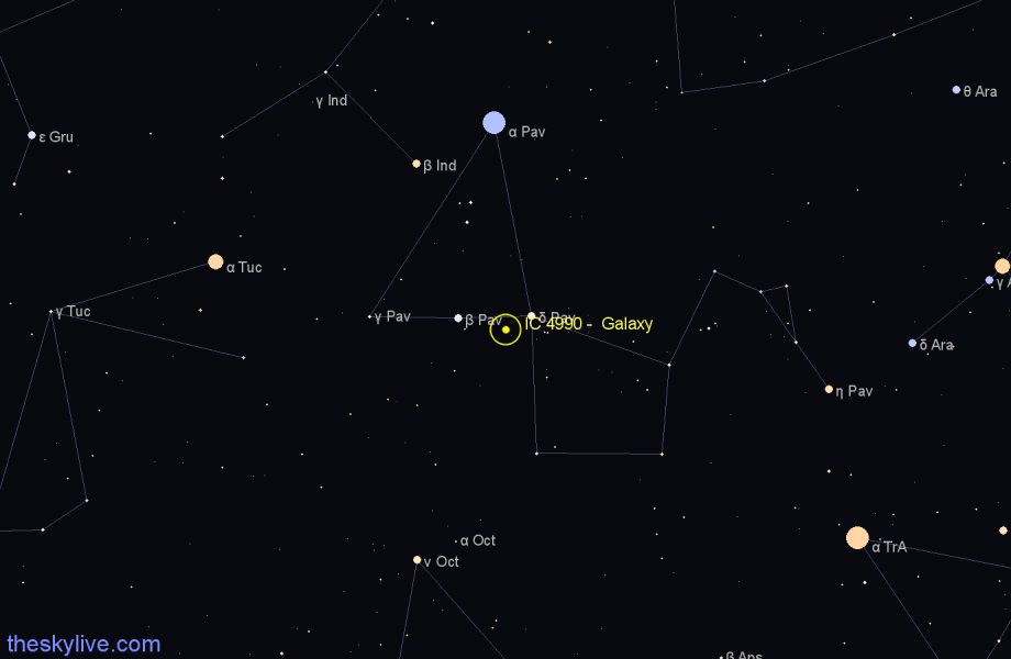 Finder chart IC 4990 -  Galaxy in Pavo star