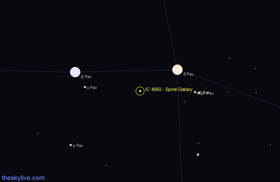 Finder chart IC 4993 - Spiral Galaxy in Pavo star