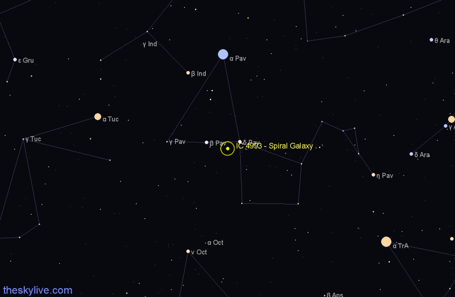 Finder chart IC 4993 - Spiral Galaxy in Pavo star