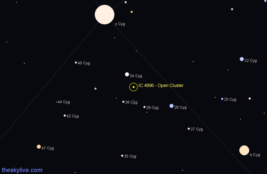 Finder chart IC 4996 - Open Cluster in Cygnus star