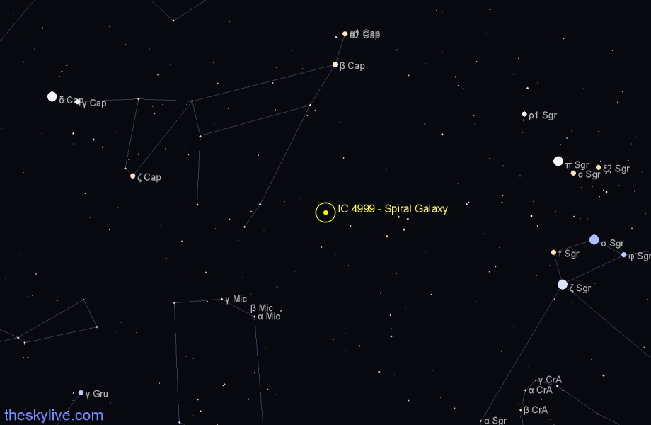 Finder chart IC 4999 - Spiral Galaxy in Capricornus star