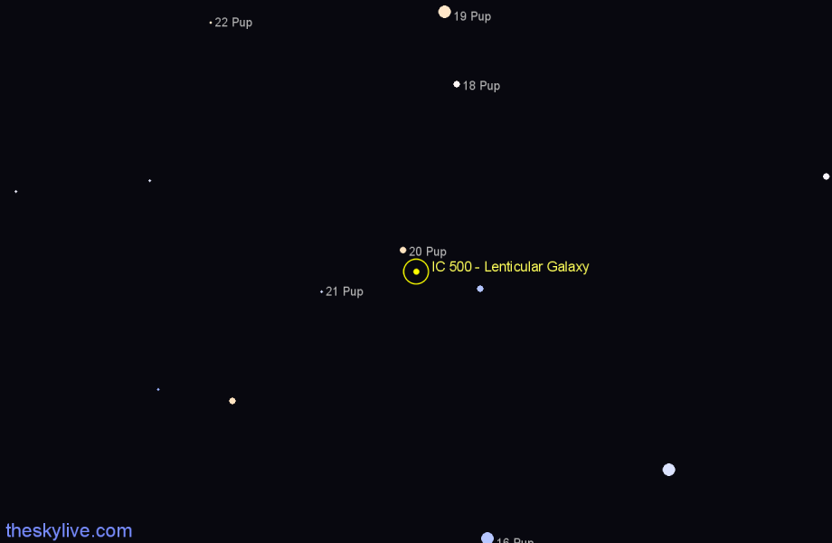 Finder chart IC 500 - Lenticular Galaxy in Puppis star