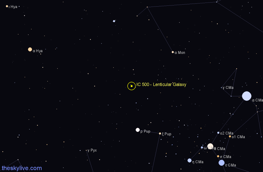 Finder chart IC 500 - Lenticular Galaxy in Puppis star