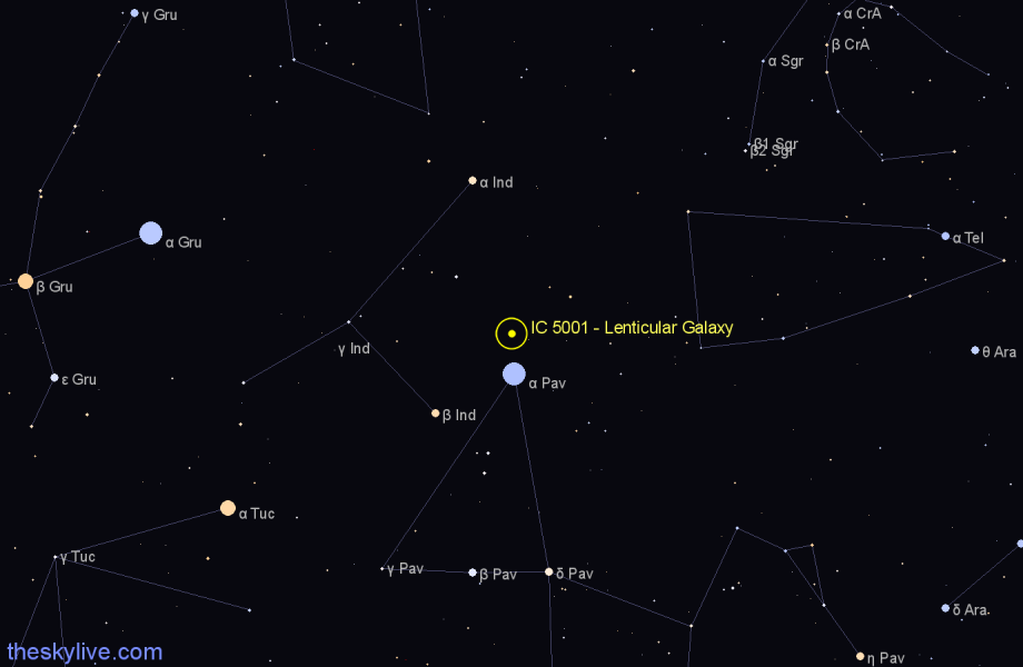 Finder chart IC 5001 - Lenticular Galaxy in Telescopium star