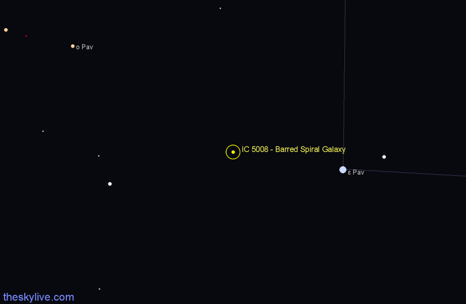 Finder chart IC 5008 - Barred Spiral Galaxy in Pavo star