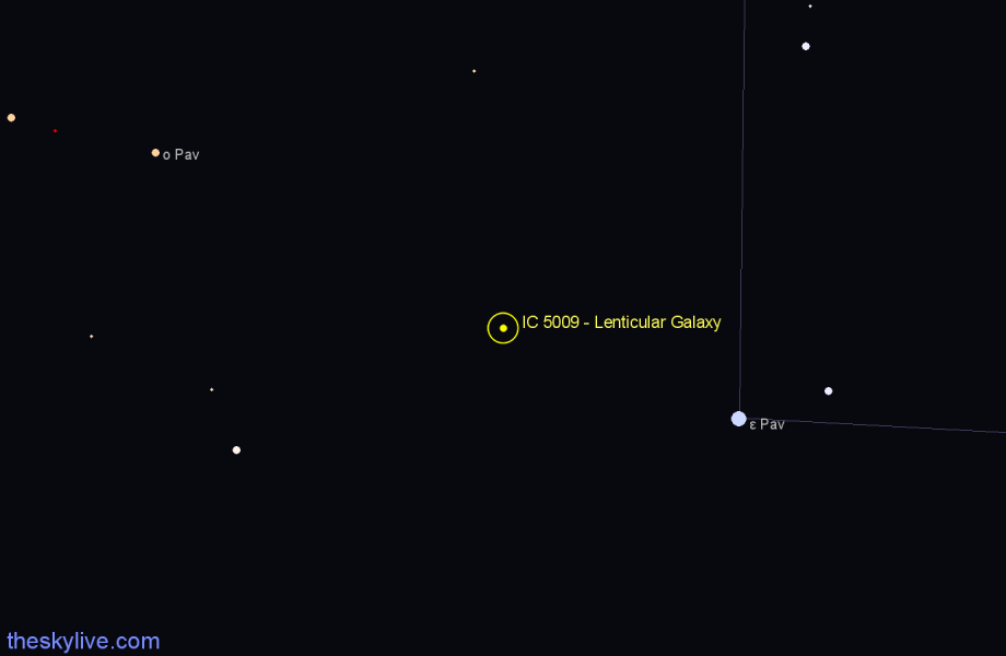 Finder chart IC 5009 - Lenticular Galaxy in Pavo star