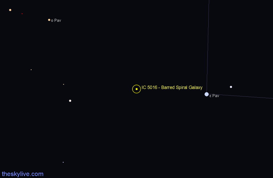 Finder chart IC 5016 - Barred Spiral Galaxy in Pavo star