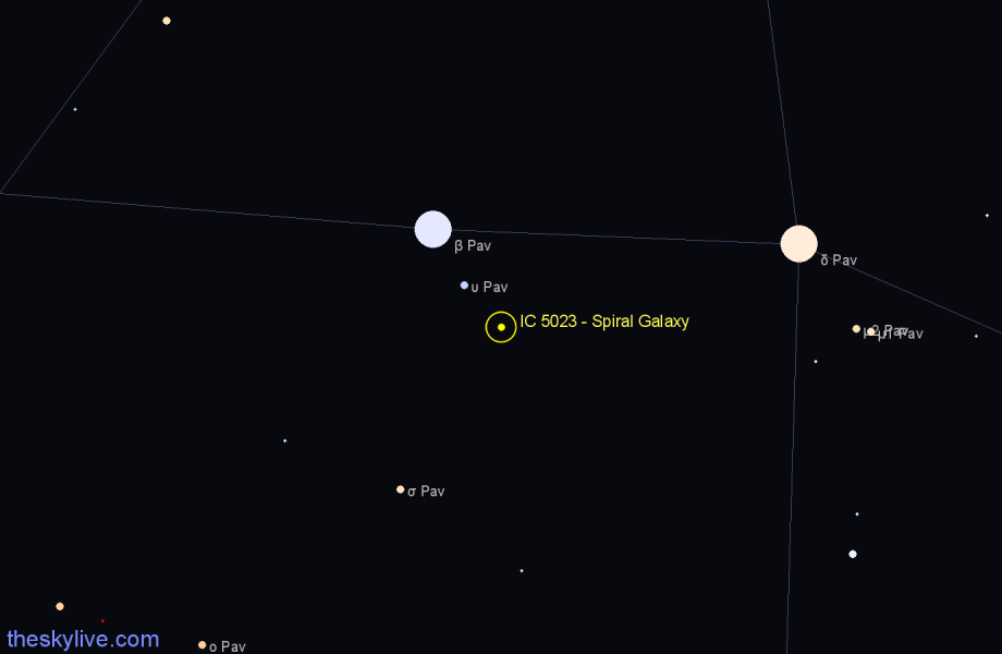 Finder chart IC 5023 - Spiral Galaxy in Pavo star