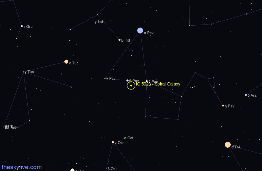 Finder chart IC 5023 - Spiral Galaxy in Pavo star