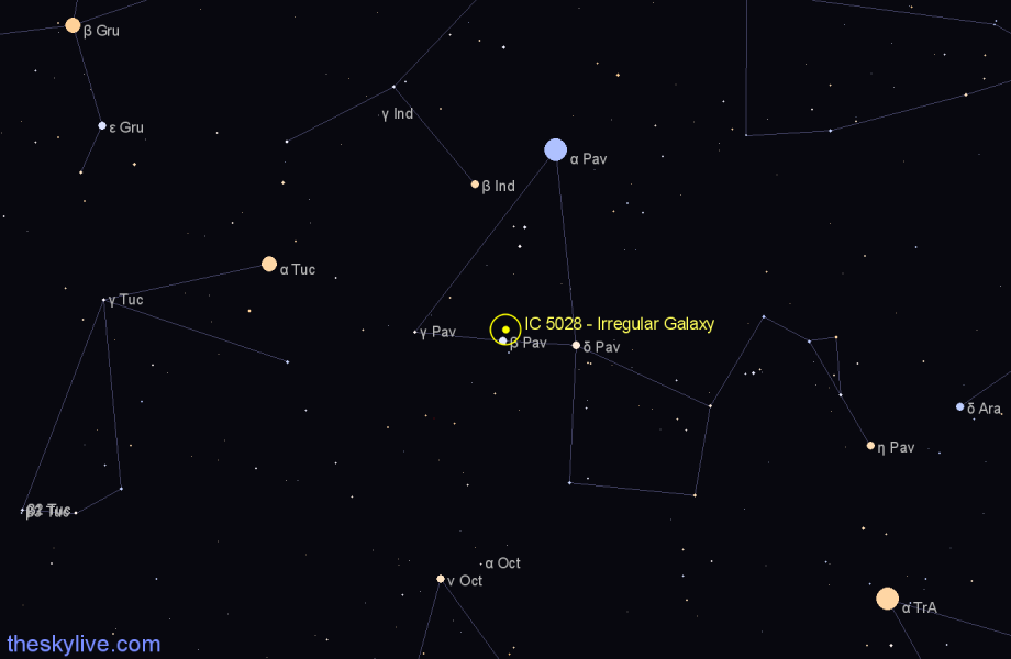 Finder chart IC 5028 - Irregular Galaxy in Pavo star