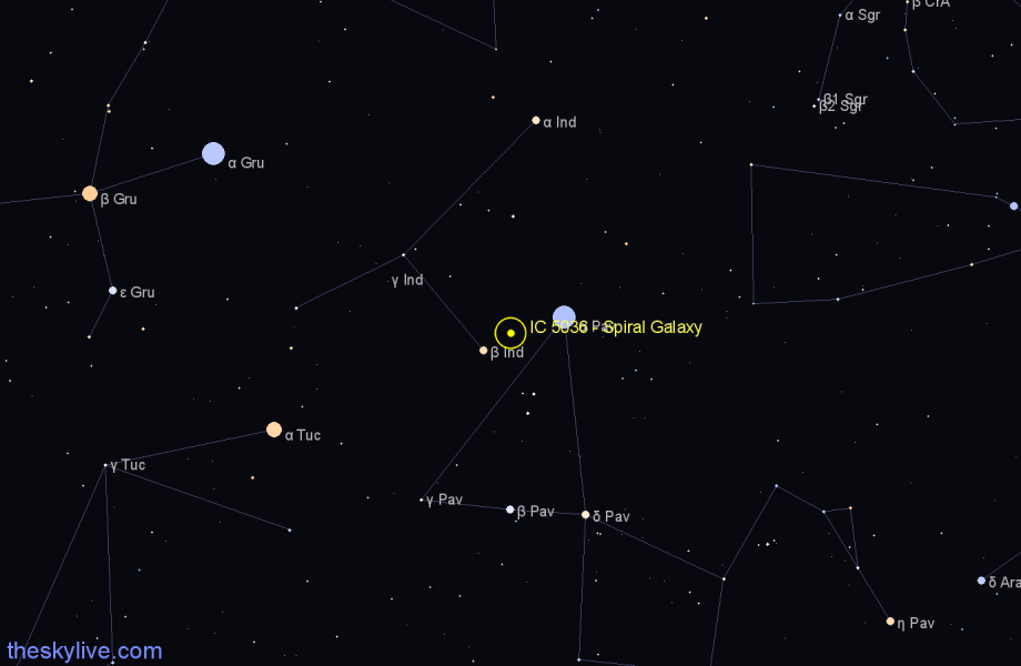 Finder chart IC 5036 - Spiral Galaxy in Indus star