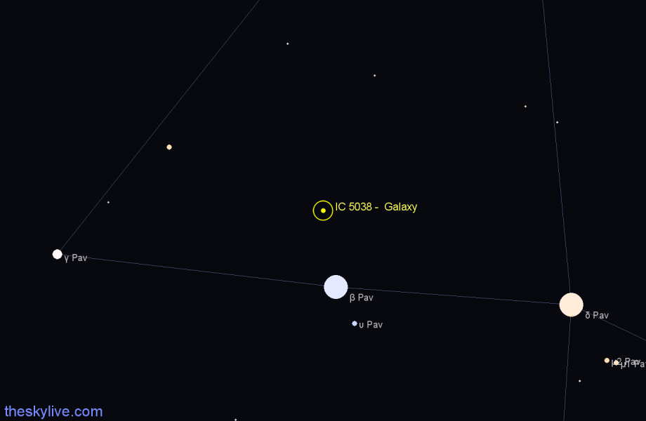 Finder chart IC 5038 -  Galaxy in Pavo star