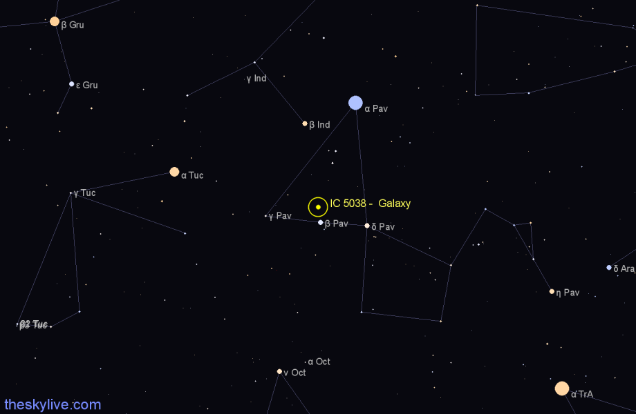 Finder chart IC 5038 -  Galaxy in Pavo star