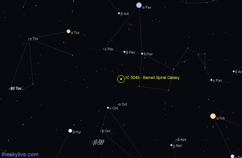 Finder chart IC 5048 - Barred Spiral Galaxy in Pavo star