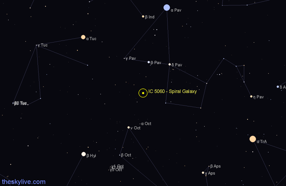 Finder chart IC 5060 - Spiral Galaxy in Pavo star