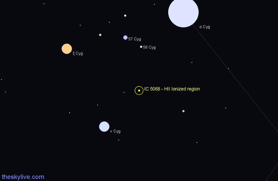 Finder chart IC 5068 - HII Ionized region in Cygnus star