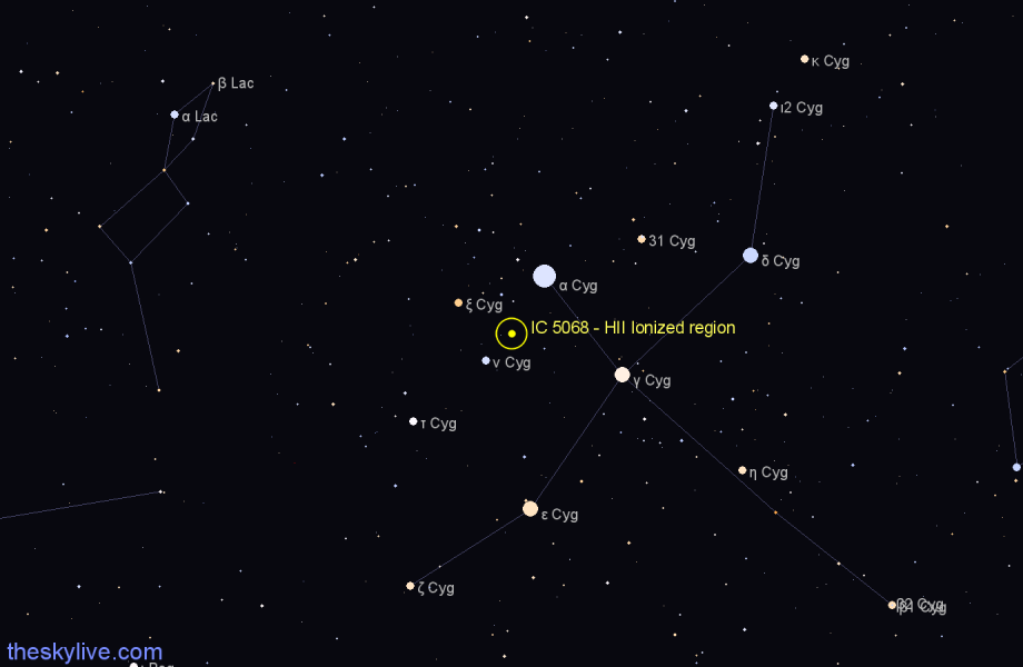 Finder chart IC 5068 - HII Ionized region in Cygnus star