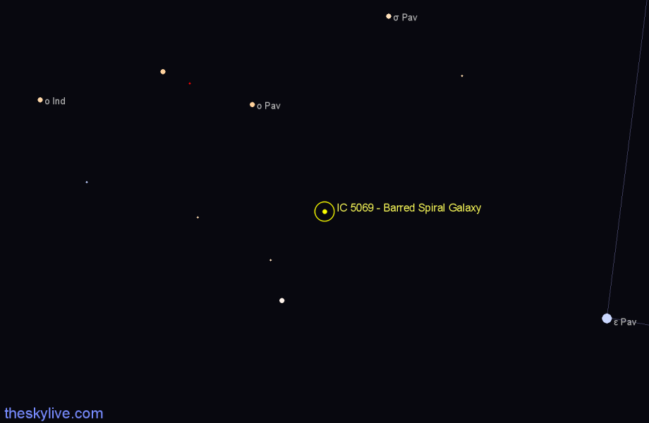 Finder chart IC 5069 - Barred Spiral Galaxy in Pavo star