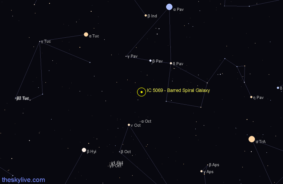 Finder chart IC 5069 - Barred Spiral Galaxy in Pavo star