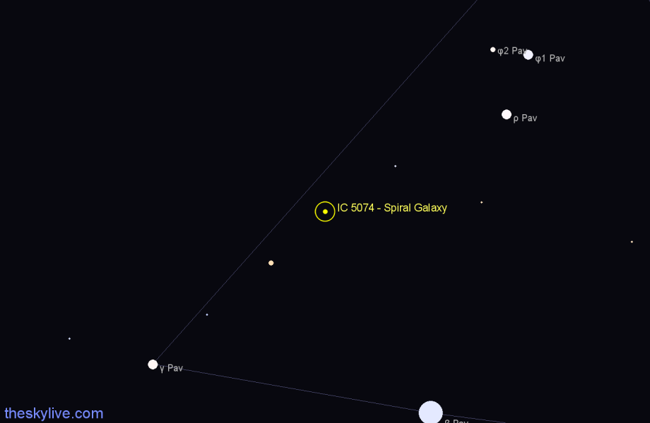 Finder chart IC 5074 - Spiral Galaxy in Pavo star