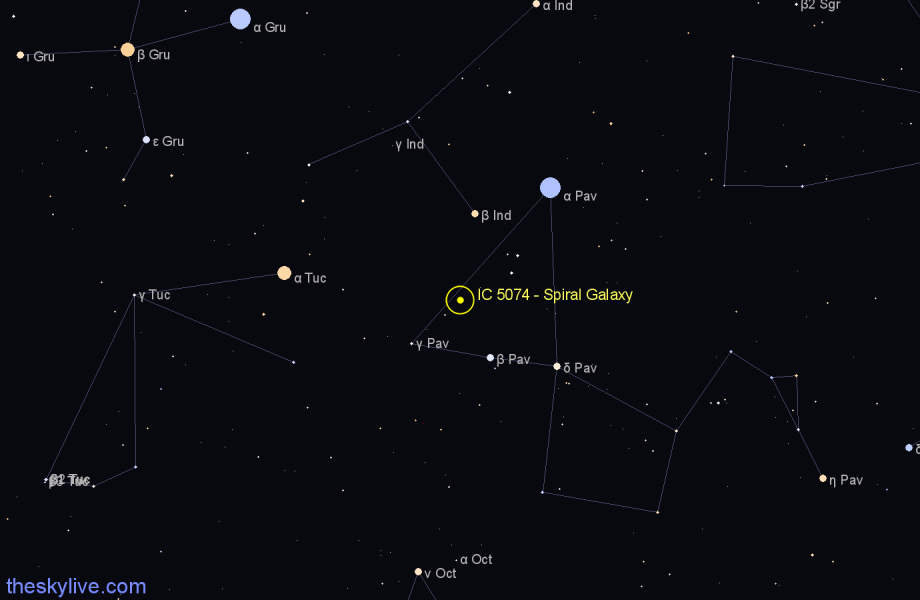 Finder chart IC 5074 - Spiral Galaxy in Pavo star