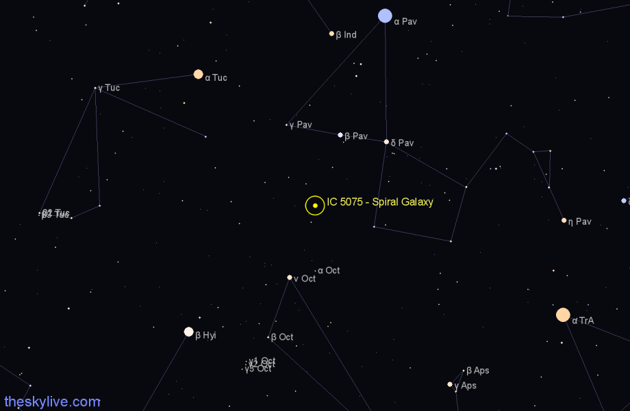 Finder chart IC 5075 - Spiral Galaxy in Pavo star