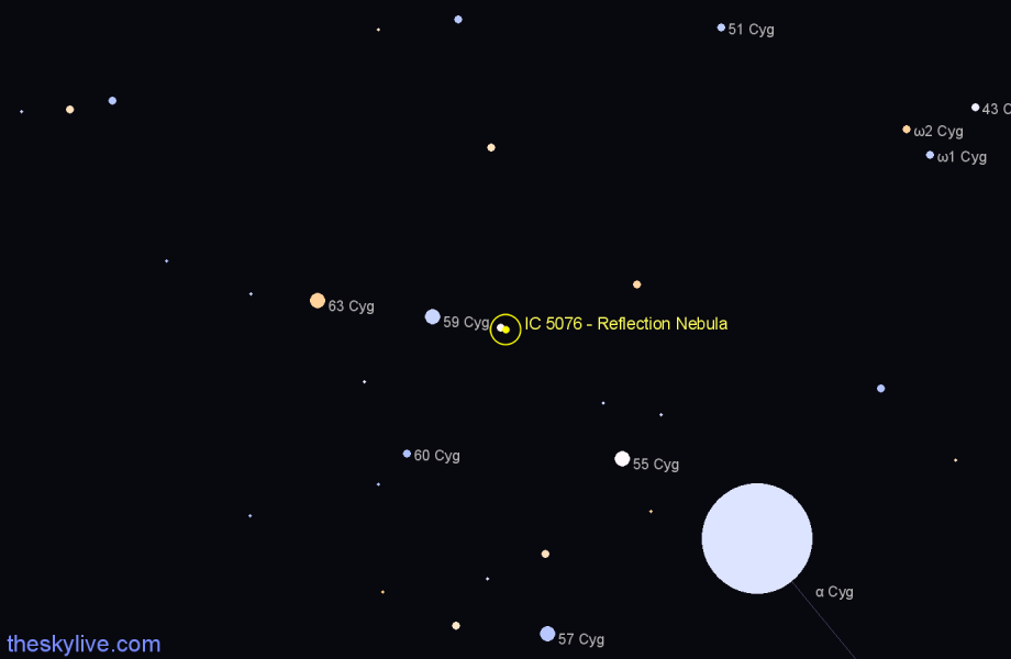 Finder chart IC 5076 - Reflection Nebula in Cygnus star