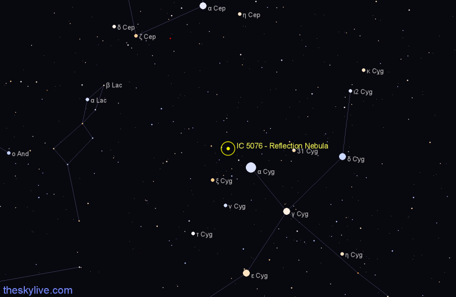Finder chart IC 5076 - Reflection Nebula in Cygnus star