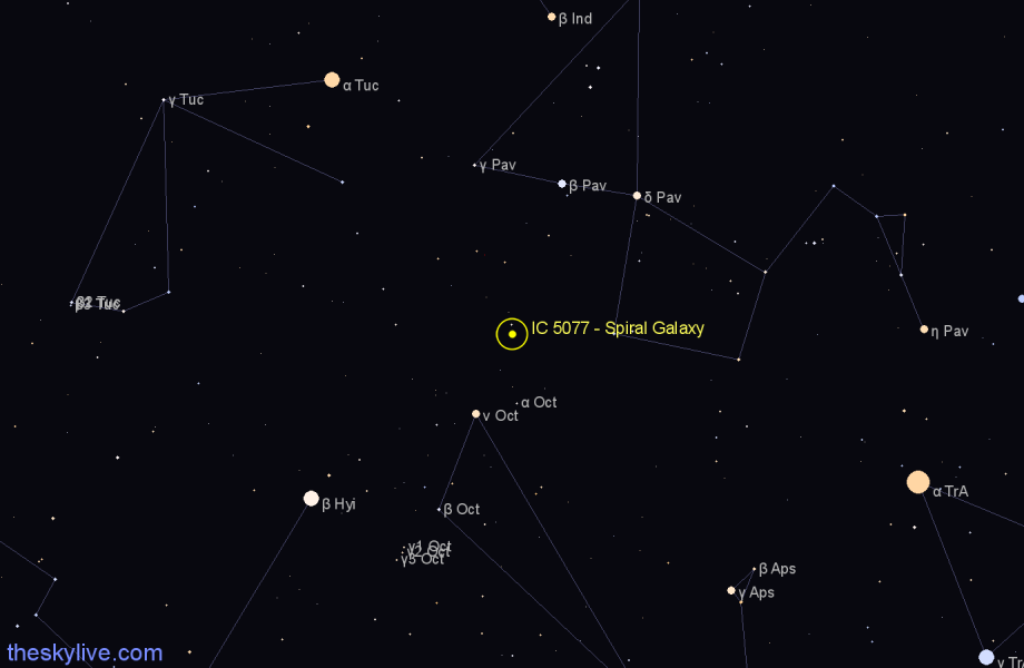 Finder chart IC 5077 - Spiral Galaxy in Pavo star