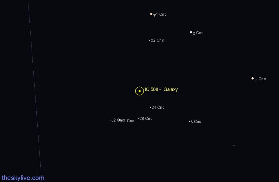 Finder chart IC 508 - Galaxy in Cancer star