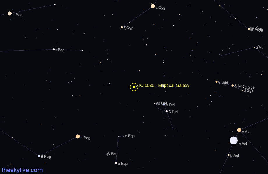 Finder chart IC 5080 - Elliptical Galaxy in Delphinus star