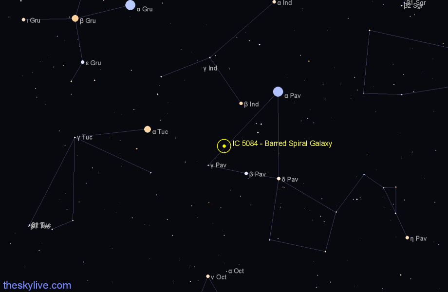 Finder chart IC 5084 - Barred Spiral Galaxy in Pavo star